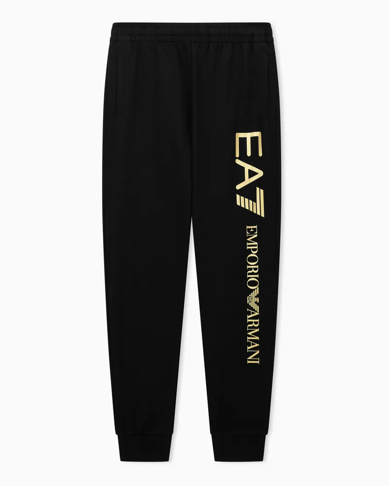 EA7 Logo Series Jogginghose Baumwolle mit Tunnelzug Schwarz