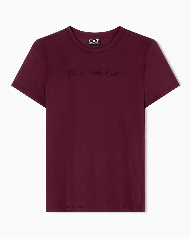 EA7 Athletic Velour T-Shirt mit Rundhalsausschnitt aus Viskosegemisch Burgunderrot
