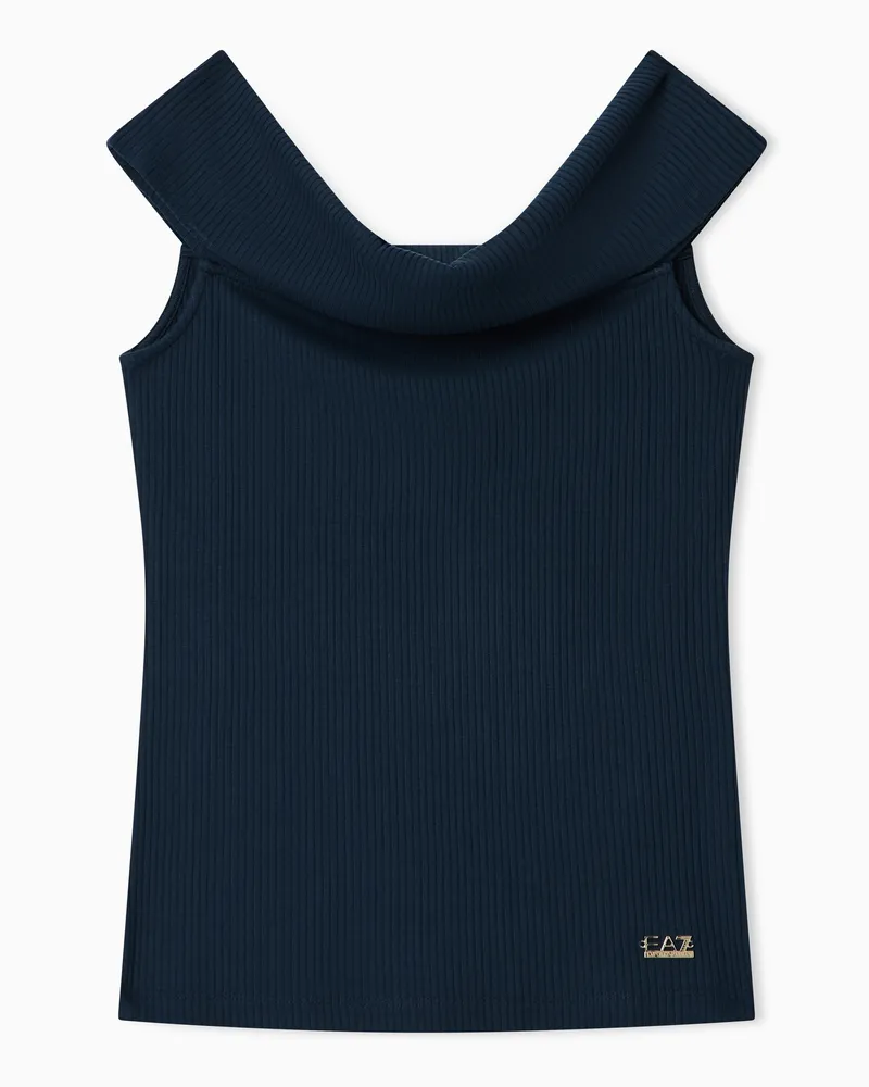 EA7 Top aus Stretchjersey mit Rippenmuster Marineblau