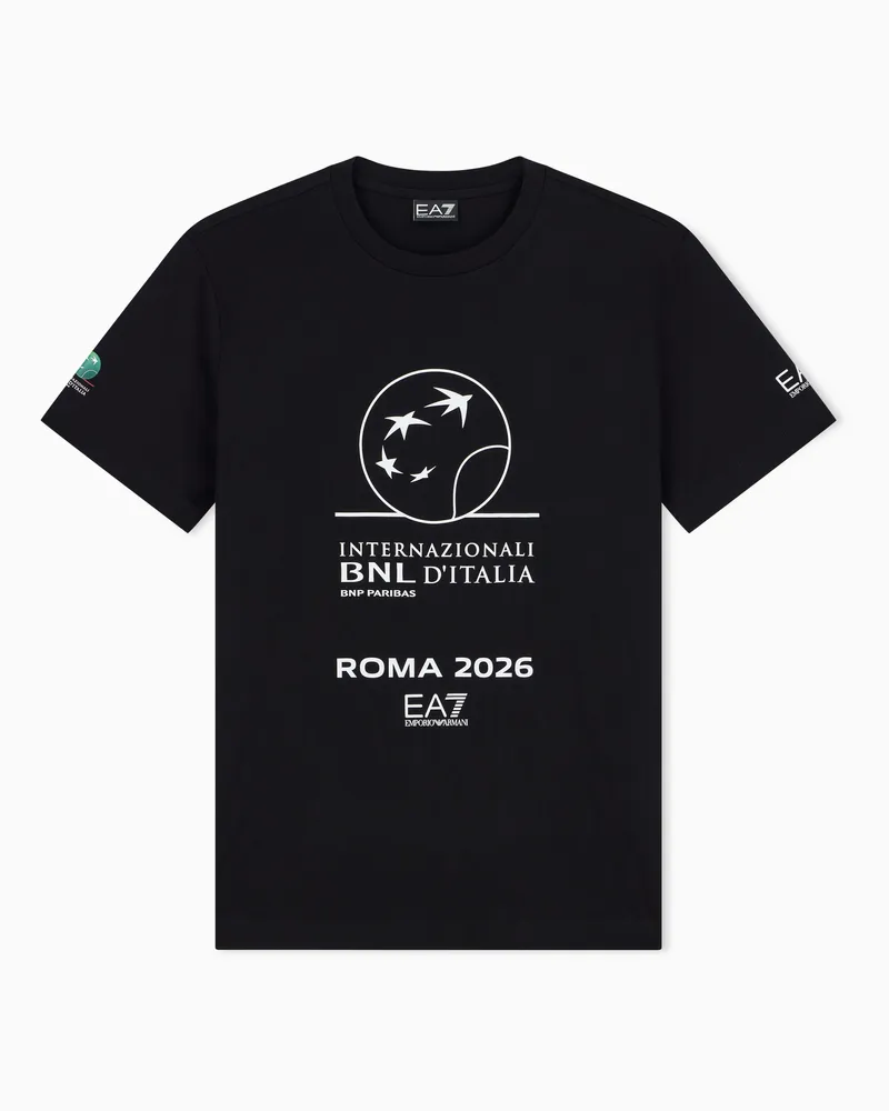 EA7 Internazionali BNL d’Italia Baumwoll-T-Shirt mit Rundhalsausschnitt Schwarz