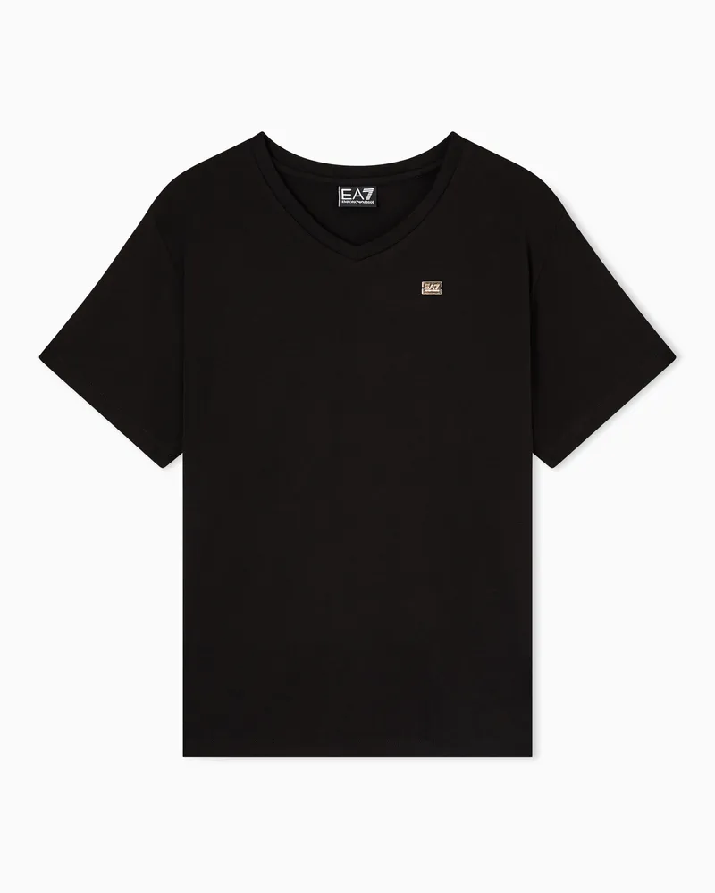 EA7 Core Lady T-Shirt mit V-Ausschnitt aus Baumwollstretch-Jersey Schwarz