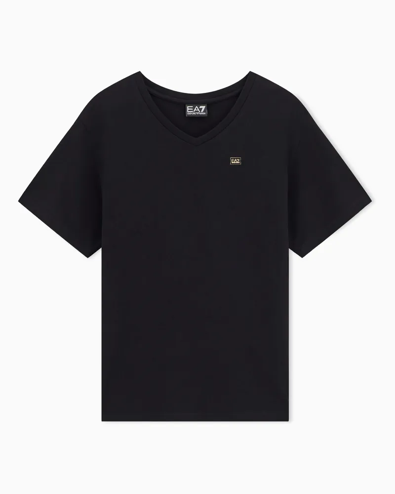 EA7 Core Lady T-Shirt mit V-Ausschnitt aus Baumwollstretch-Jersey Schwarz