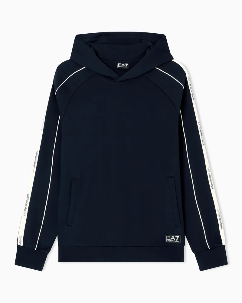 EA7 Logo Series Sweatshirt mit Kapuze aus Baumwollmischgewebe Marineblau
