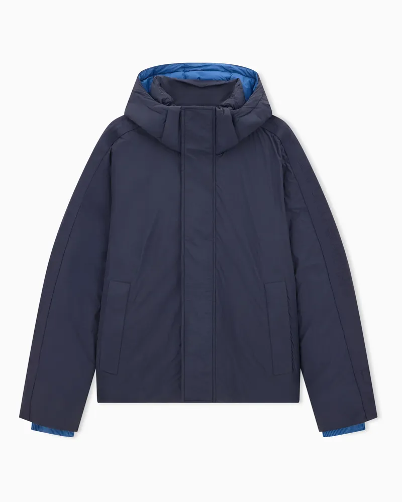 EA7 Gefütterte Oversize-Bomberjacke aus Polyamid mit Kapuze Marineblau