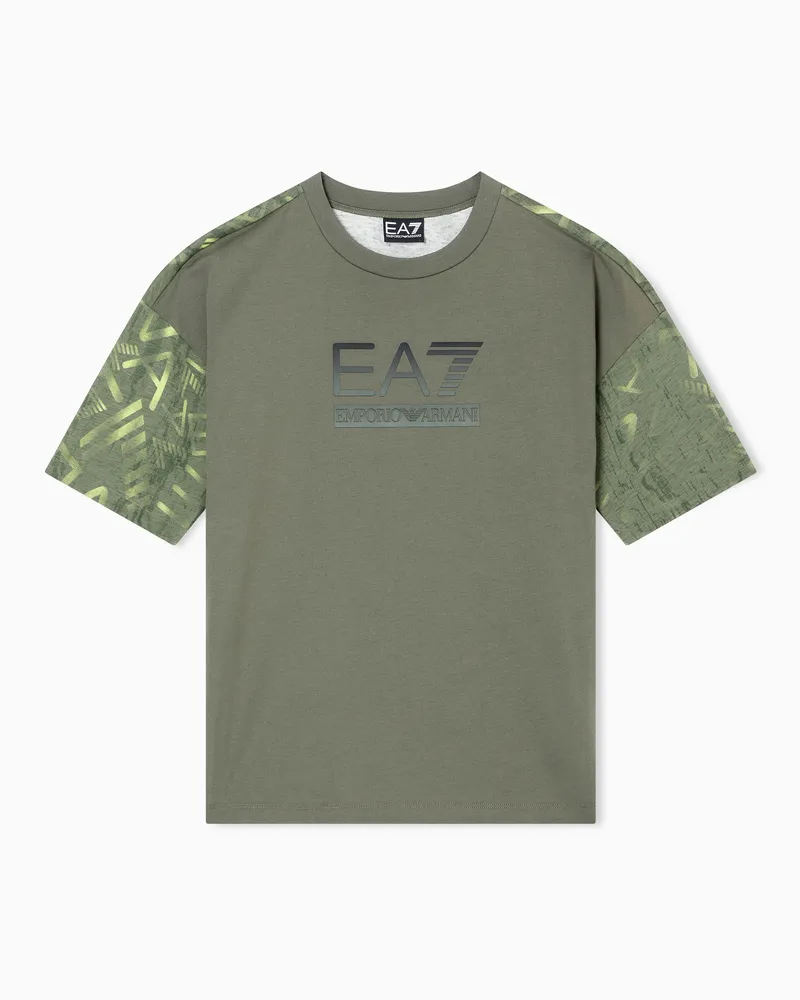 EA7 Visibility Boy T-Shirt mit Rundhalsausschnitt aus einer Baumwoll-Mischung Grün