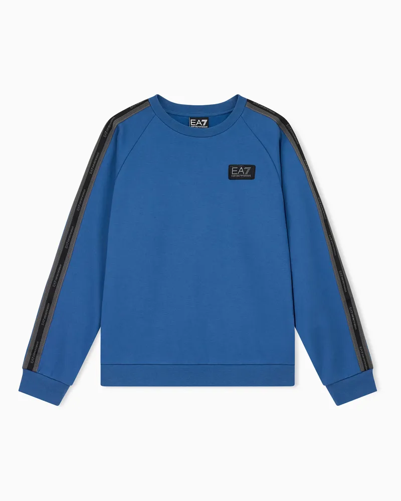EA7 Baumwollsweatshirt Logo Series Boy mit Schulterstreifen Blau