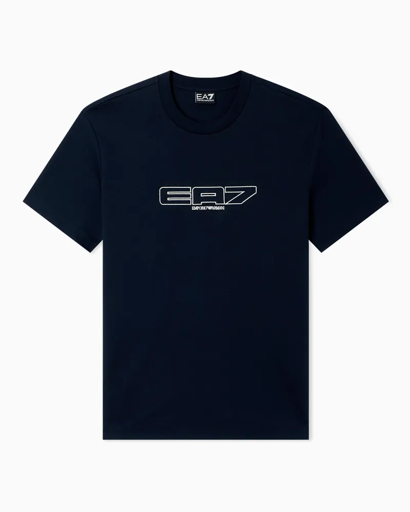EA7 Logo Series T-Shirt aus Baumwoll-Jersey Marineblau
