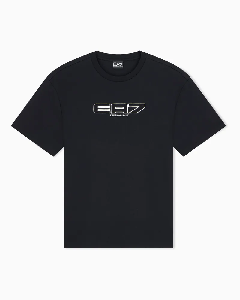 EA7 T-Shirt Logo Series aus Baumwolljersey mit Logostickerei Schwarz