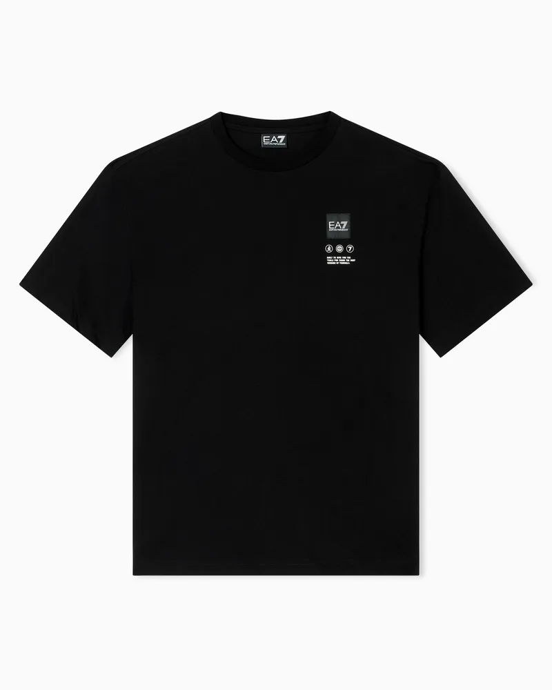 EA7 Logo-Series Jersey-T-Shirt mit Maxi-Print, gefertigt aus Baumwolle Schwarz