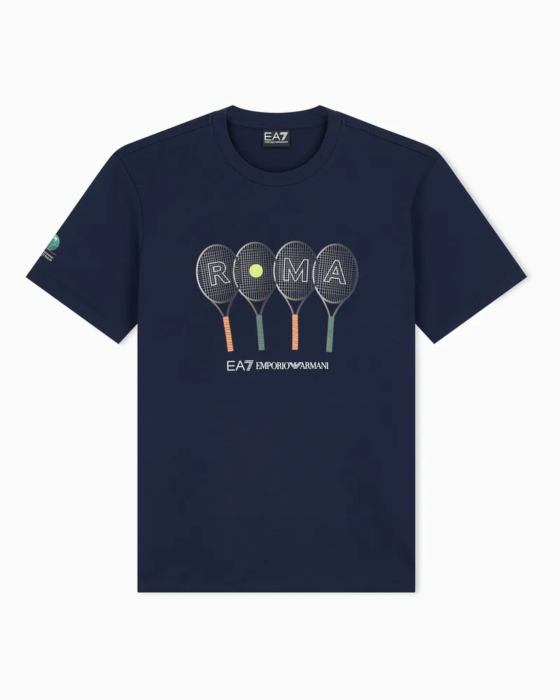 EA7 Internazionali BNL d’Italia T-Shirt mit Print, gefertigt aus Baumwolle mit Rundhalsausschnitt Marineblau