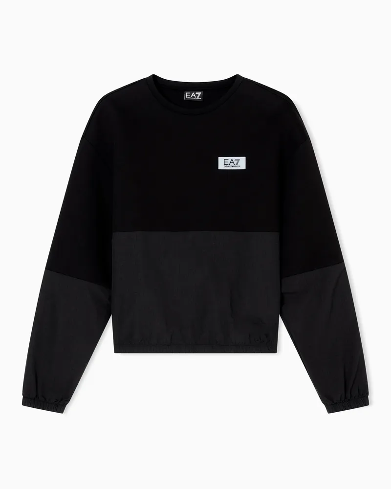 EA7 Contemporary Sport Sweatshirt mit Rundhalsausschnitt mit Scuba-Einsätzen Schwarz