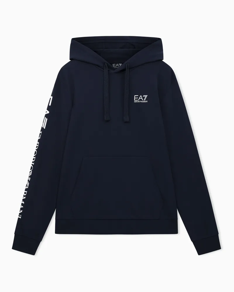 EA7 Logo Series Sweatshirt mit Kapuze und Reißverschluss, gefertigt aus Baumwolle Marineblau