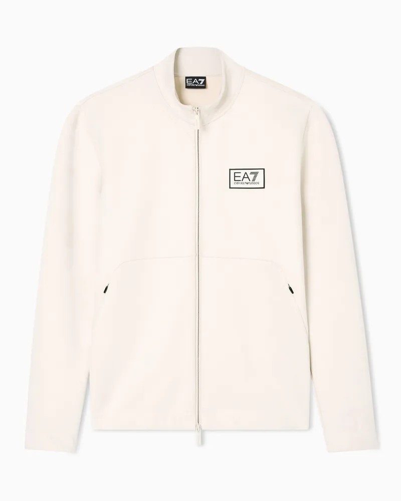 EA7 Gold Label Sweatshirt mit Reißverschluss aus Stoff in Veloursleder-Optik Beige