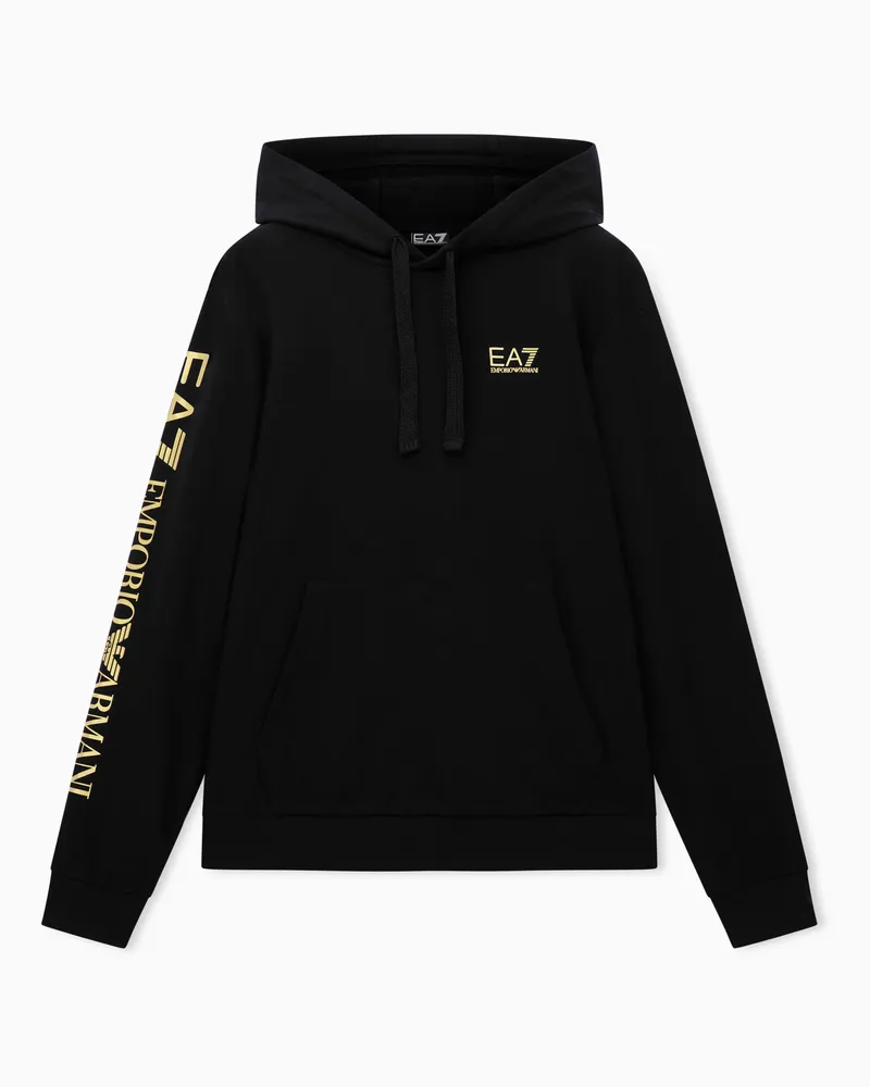 EA7 Logo Series Sweatshirt aus Baumwolle mit Kapuze Schwarz