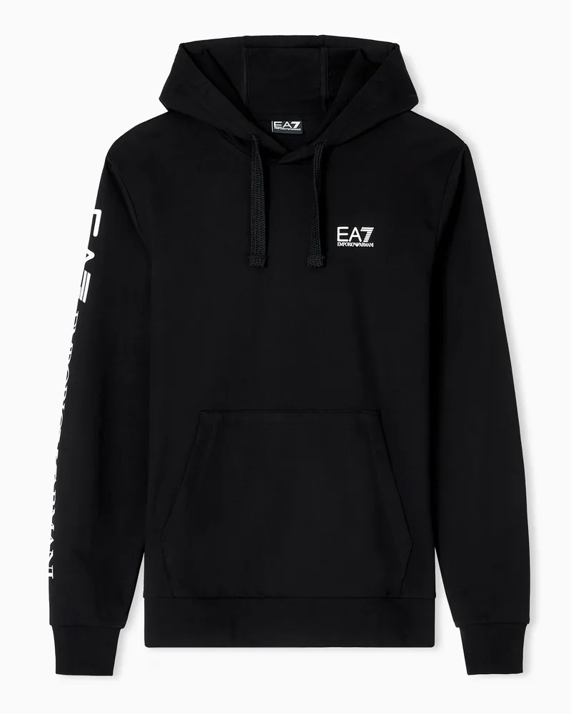 EA7 Logo Series Sweatshirt mit Kapuze und Reißverschluss, gefertigt aus Baumwolle Schwarz