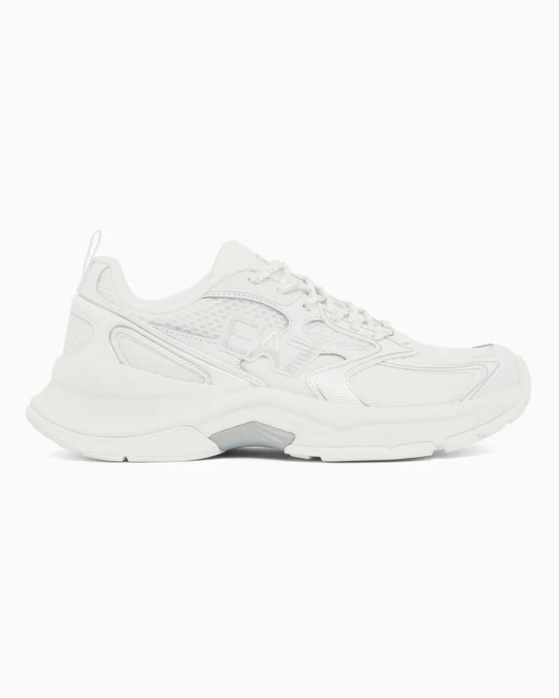 EA7 Sneaker Predator aus Leder und Mesh mit Gummisohle Weiß