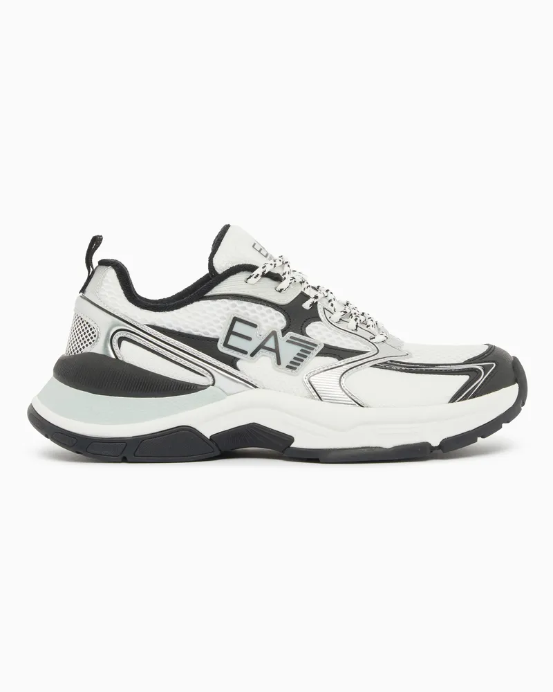 EA7 Sneaker Predator aus Leder und Mesh mit Gummisohle Weiß