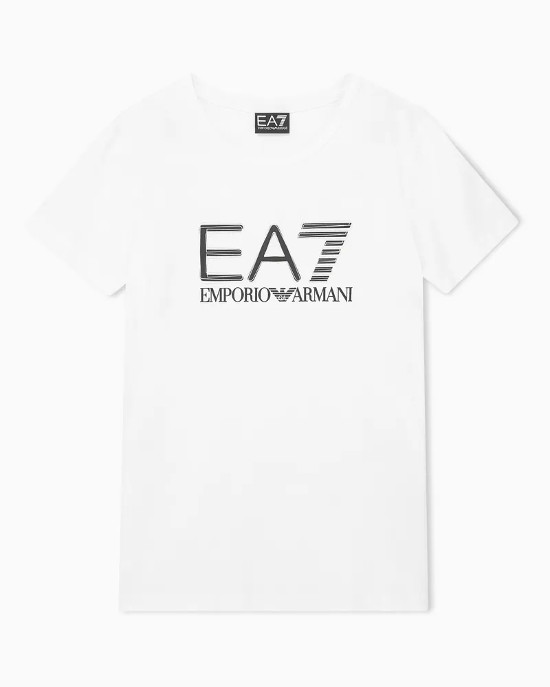 EA7 Baumwoll-T-Shirt der Logo Series mit metallischem Aufdruck Weiß