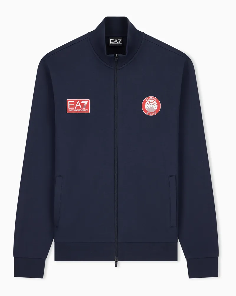 EA7 Armani Olimpia Milano Sweatshirt aus Baumwoll-Jersey mit durchgehendem Reißverschluss Marineblau
