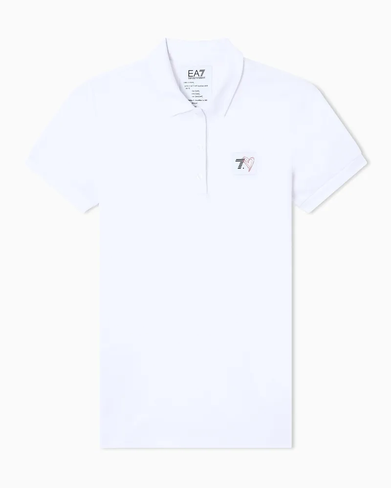 EA7 7.CUORE-Poloshirt aus gemischtem Modal Weiß