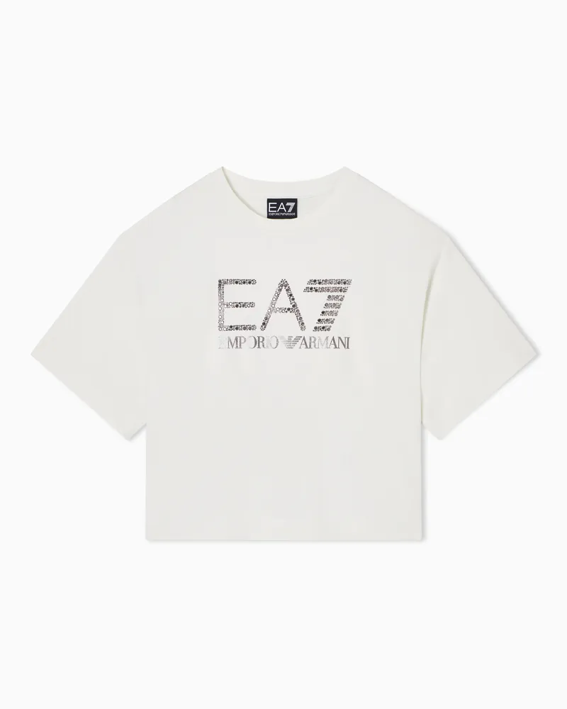 EA7 Precious Girl T-Shirt aus Baumwollstretch Weiß