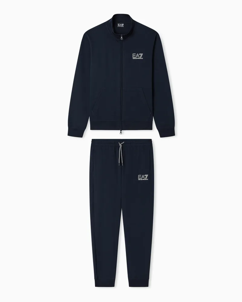 EA7 Baumwoll-Trainingsanzug Visibility mit durchgehendem Reißverschluss Marineblau