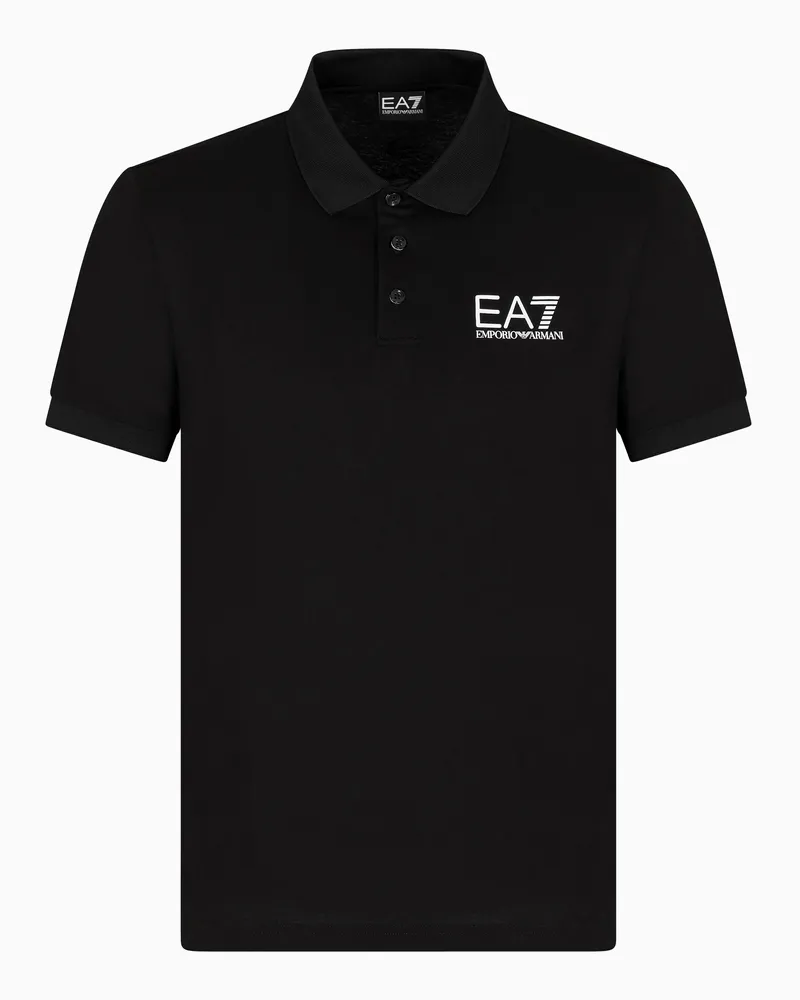 EA7 Poloshirt 7 Lines aus einer Jersey-Baumwollmischung Schwarz