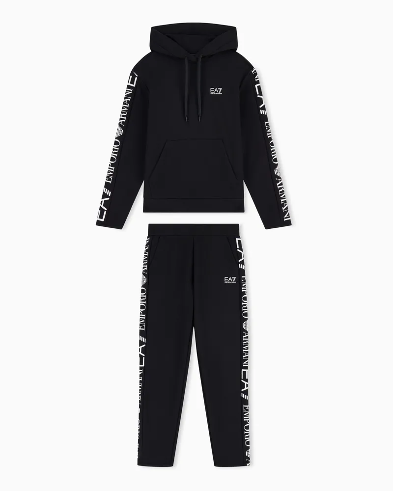 EA7 Baumwollstretch Trainingsanzug mit Kapuze Tracksuit Schwarz