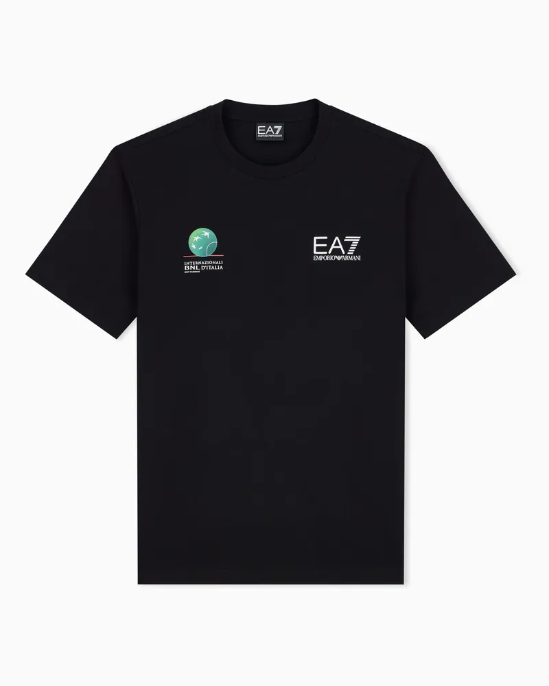 EA7 Internazionali BNL d’Italia Baumwoll-T-Shirt mit Rundhalsausschnitt Schwarz