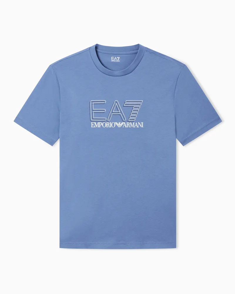 EA7 Visibility T-Shirt aus Baumwoll-Jersey mit Rundhalsausschnitt Hellblau