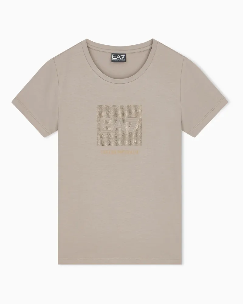 EA7 T-Shirt Logo Series schmales Baumwolljersey mit Strass Grau