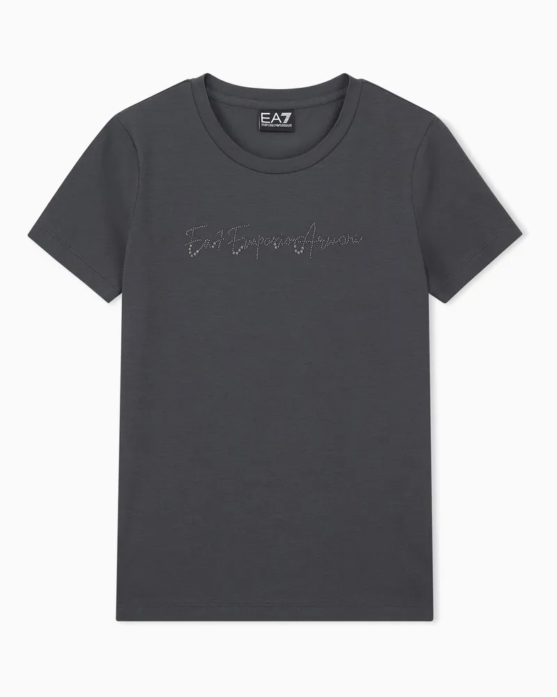 EA7 T-Shirt Logo Series aus Baumwolljersey mit Nieten Grau