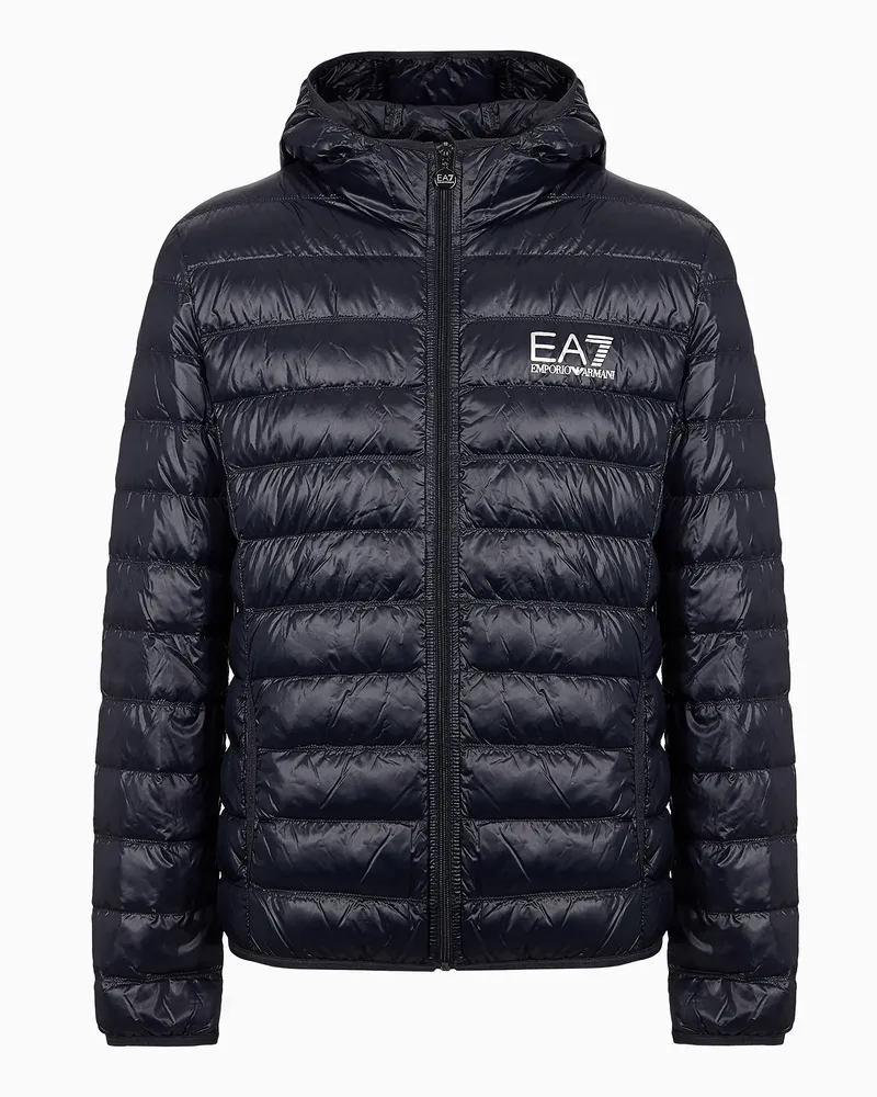 EA7 Core Identity packbare Daunenjacke mit Kapuze Blau