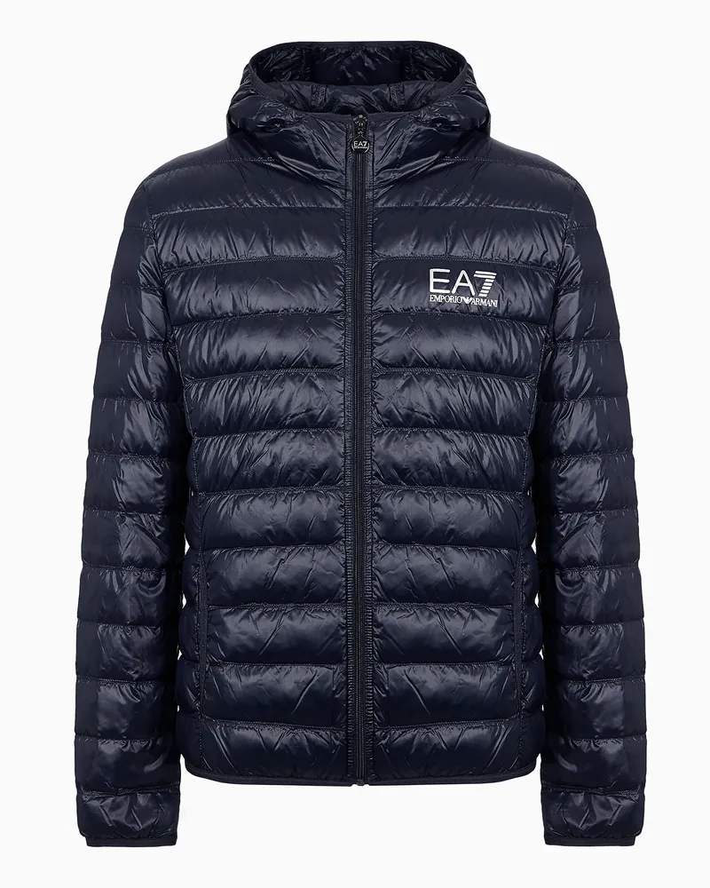 EA7 Core Identity packbare Daunenjacke mit Kapuze Blau