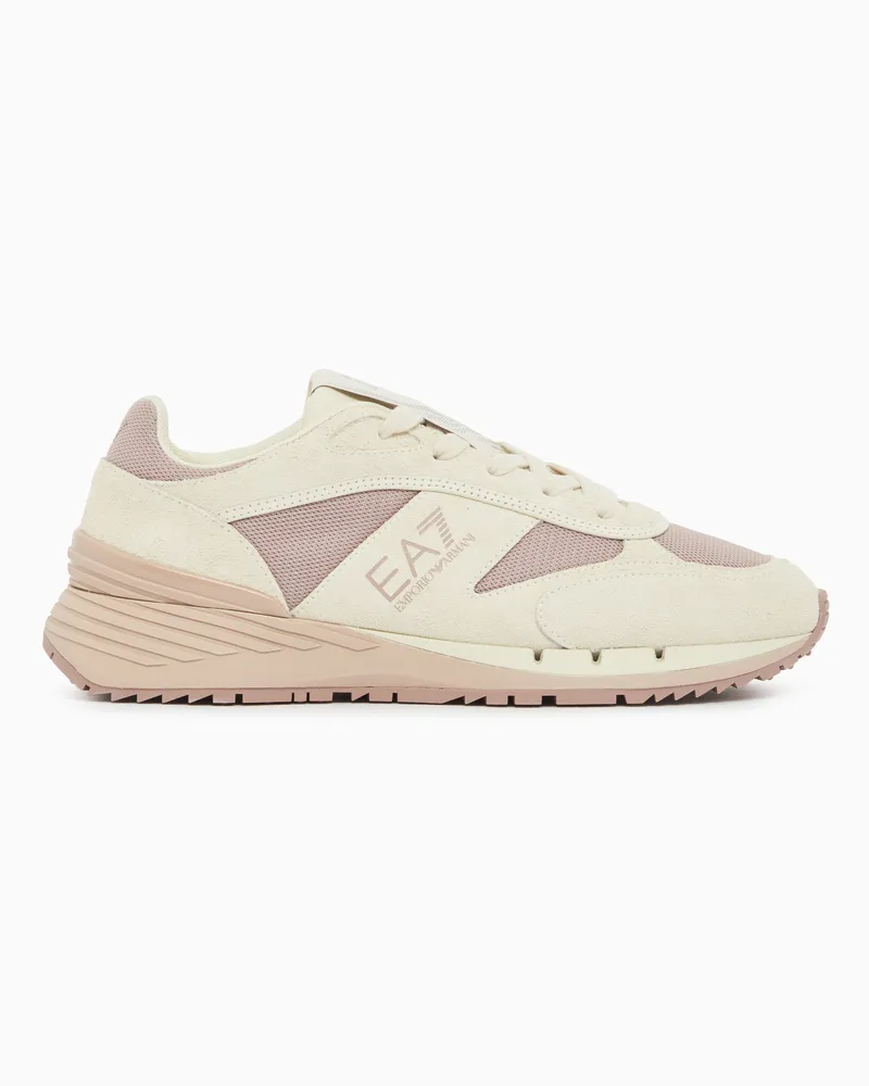 EA7 OTG Black and White Tech Sneaker aus Veloursleder und Mesh Beige