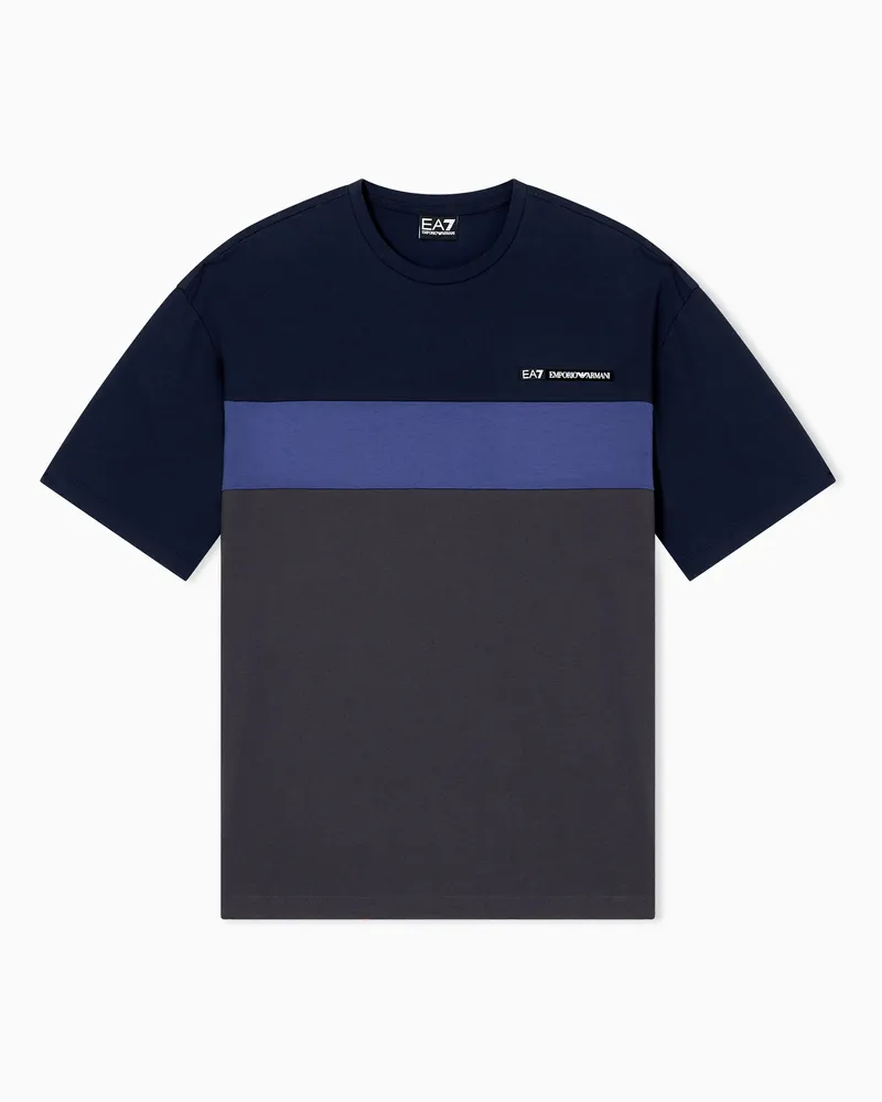 EA7 Athletic Colour Block T-Shirt mit Rundhalsausschnitt aus einer Baumwoll-Mischung Marineblau