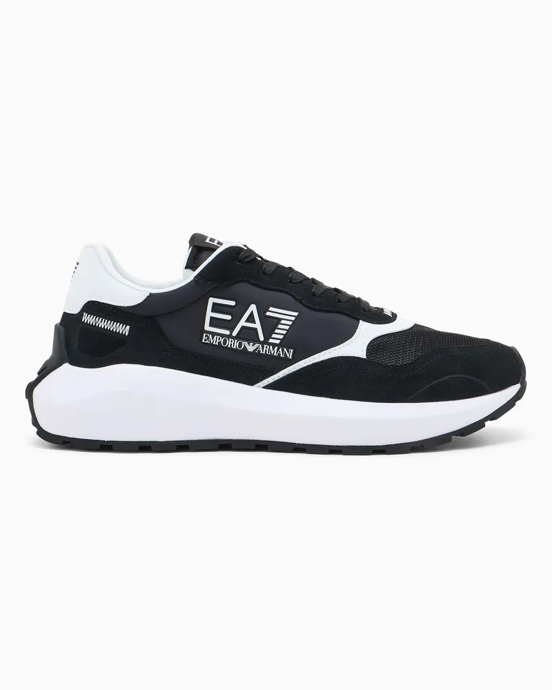 EA7 Wader Sneaker aus Veloursleder mit Mesh-Einsätzen Schwarz