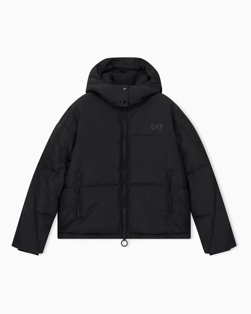 EA7 Bomberjacke Logo Series mit Steppmuster und Kapuze Schwarz