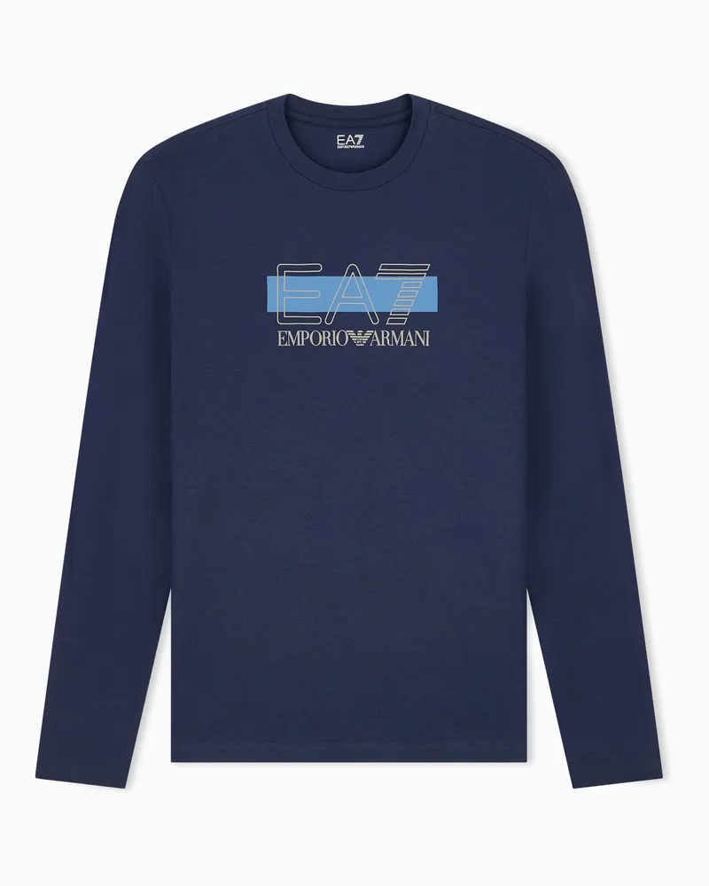 EA7 T-Shirt Visibility aus Baumwolljersey im Slim Fit Marineblau