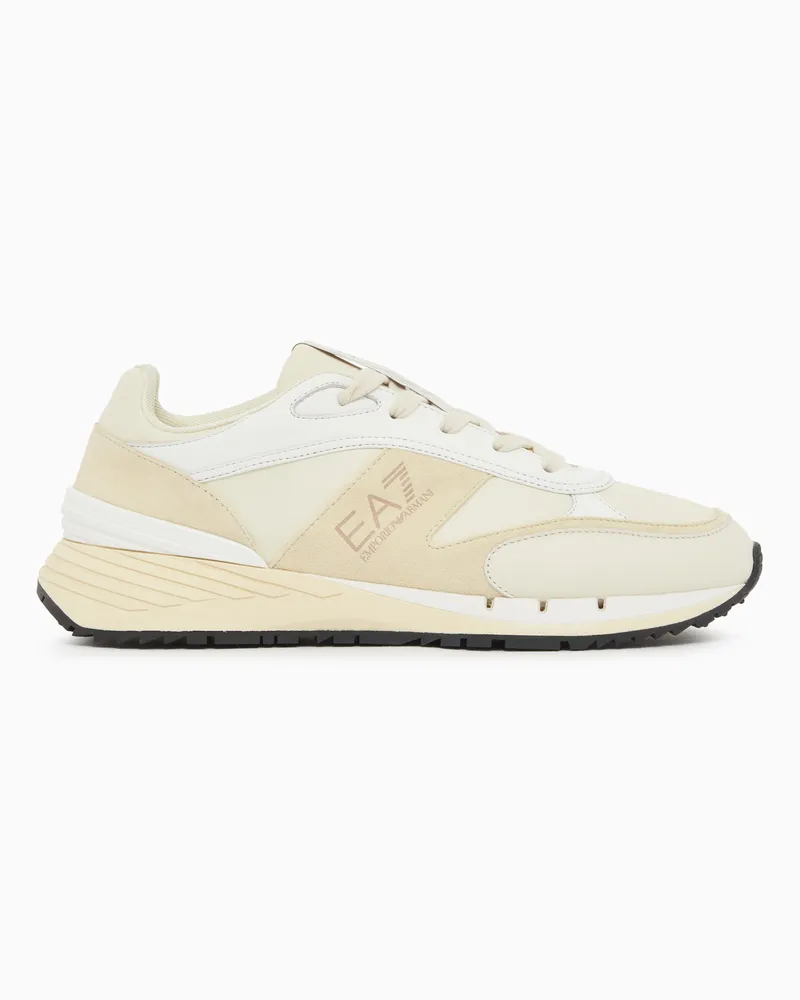 EA7 OTG Black and White Luxe Sneakers aus Leder, Veloursleder und Funktionsgewebe Weiß