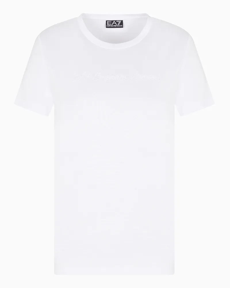 EA7 Athletic Velour T-Shirt mit Rundhalsausschnitt aus Viskosegemisch Weiß