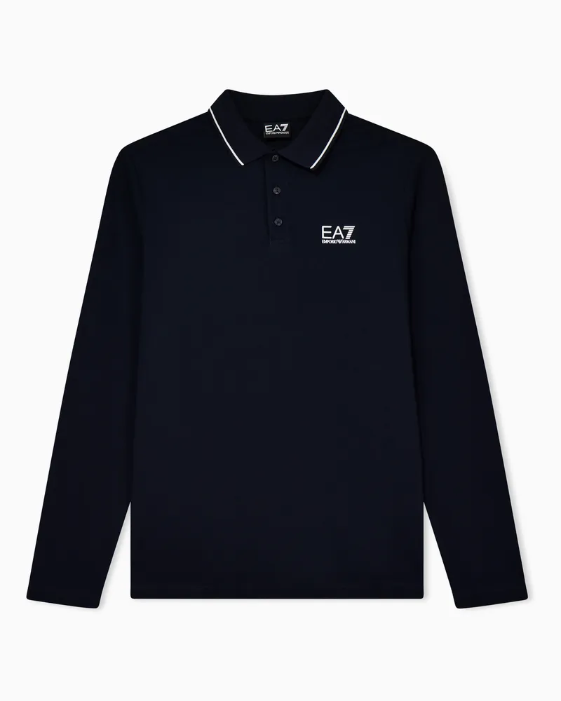 EA7 Core Identity Poloshirt mit langen Ärmeln aus Baumwollstretch Blau