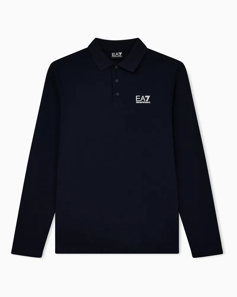 EA7 Core Identity Poloshirt mit langen Ärmeln aus Baumwollstretch Blau