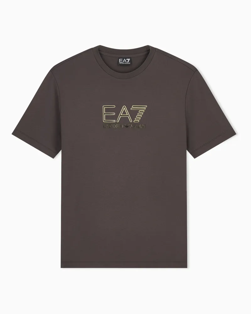 EA7 T-Shirt Premium Label im Regular Fit aus Viskosejersey Braun