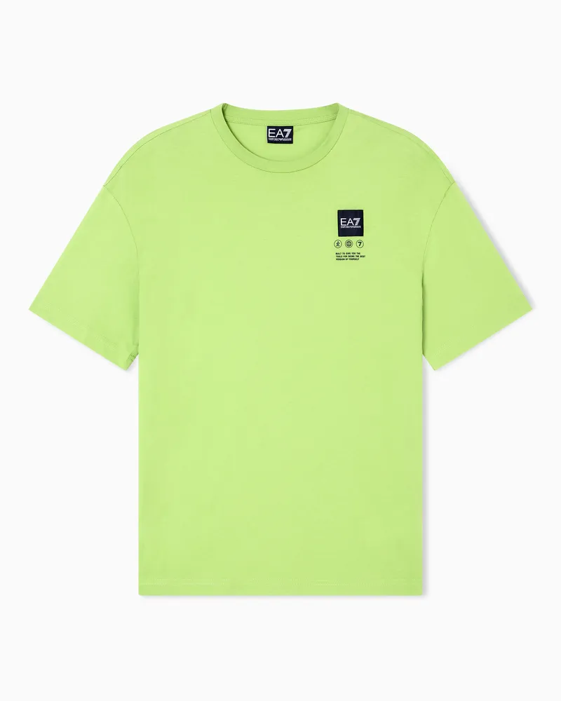 EA7 Logo-Series Jersey-T-Shirt mit Maxi-Print, gefertigt aus Baumwolle Grün
