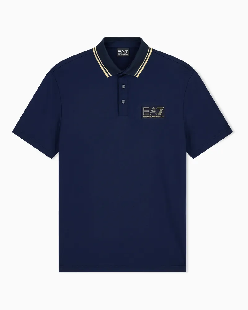 EA7 Poloshirt Premium Label aus Viskosejersey im Regular Fit Marineblau