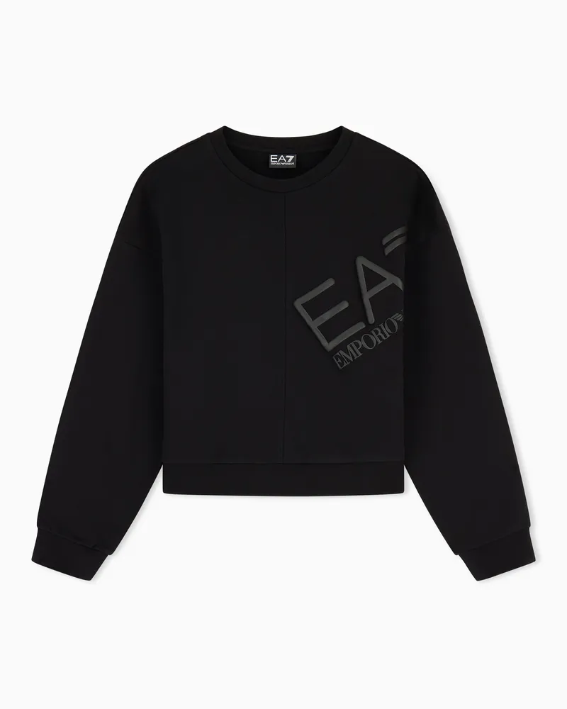 EA7 Logo Series Sweatshirt aus Baumwolljersey Schwarz