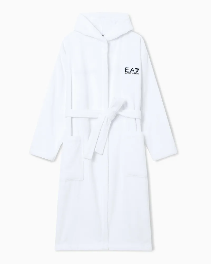 EA7 Bademantel aus Baumwollfrottee Weiß