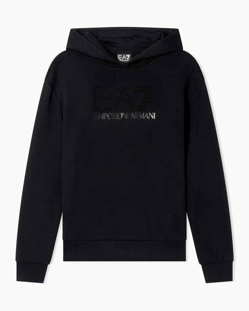 EA7 Logo Series Sweatshirt mit Kapuze aus einer Bio-Baumwoll-Mischung mit Strass-Details Schwarz