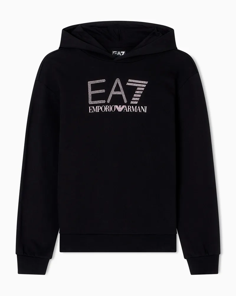 EA7 Logo Series Sweatshirt mit Kapuze aus einer Bio-Baumwoll-Mischung mit Strass-Details Schwarz